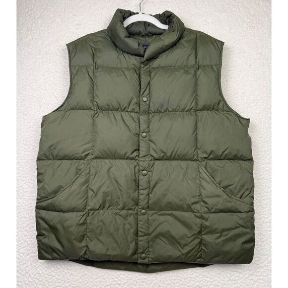 LANDS' END Goose Down Puffer Snap-Up Vest Men Deep Juniper Green Lightweight L - Picture 1 of 7